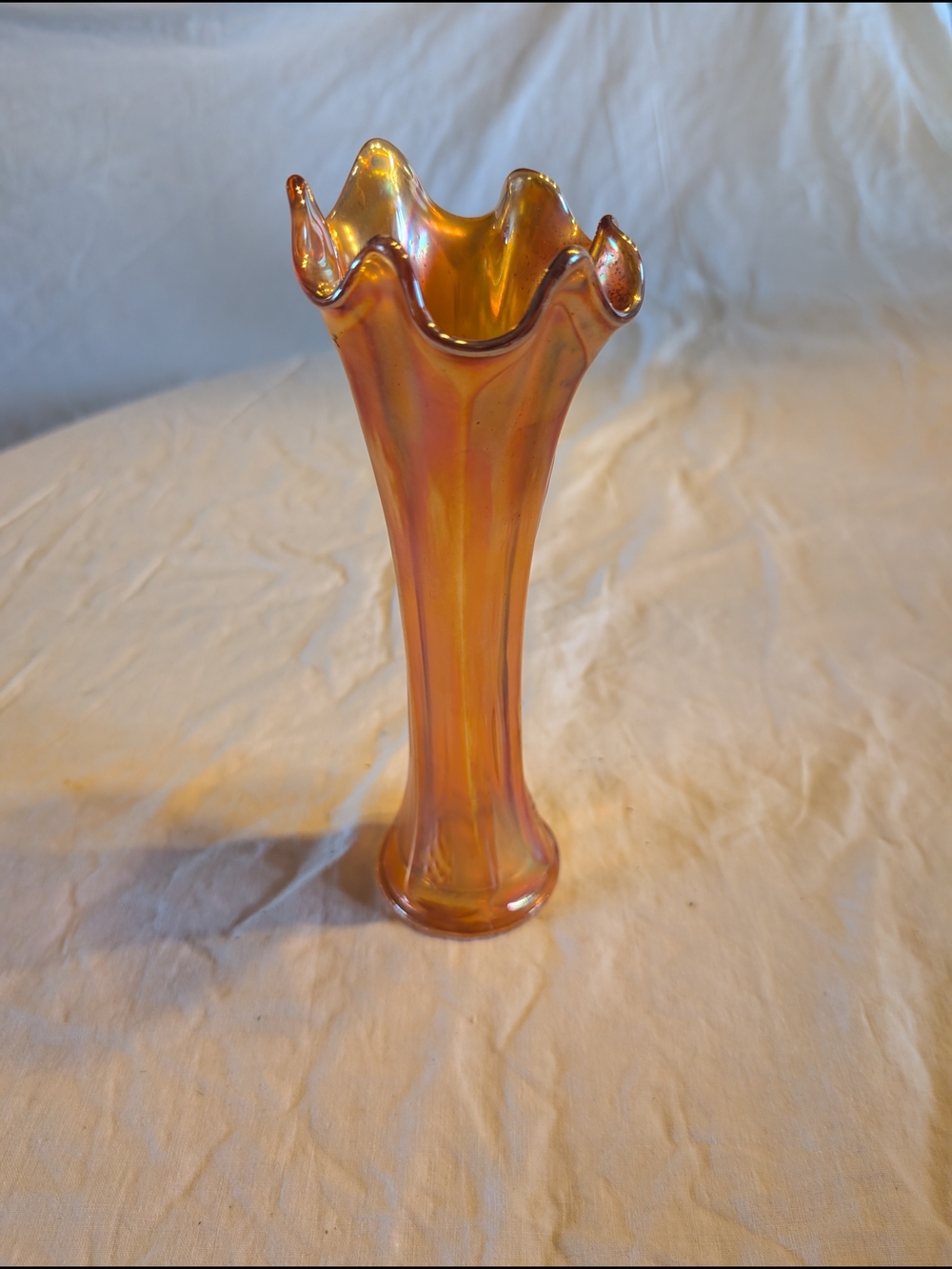2/60$ Iridescent Amber Glass Ruffled Vase - Decorative Home Accent